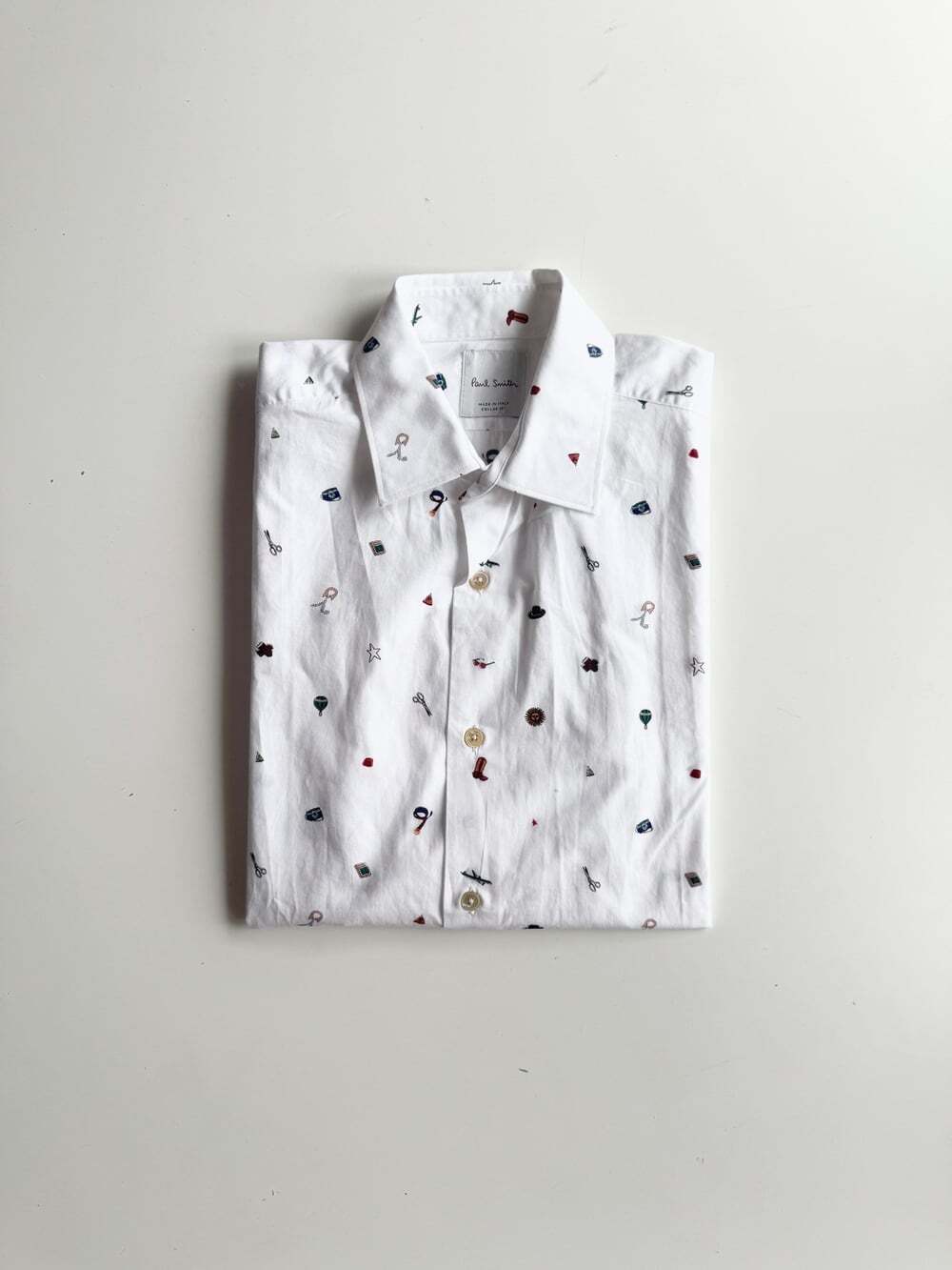 PAUL SMITH White Haberdashery Printed 100% Cotton Poplin Shirt, Size 15